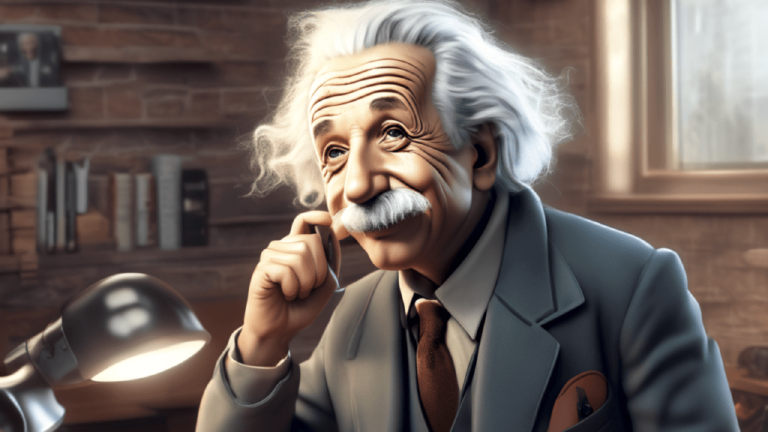 Einstein as a customer service agent illustration 8k png2